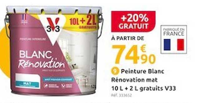 peinture blanc rénovation mat 10 l + 2 l gratuits v33