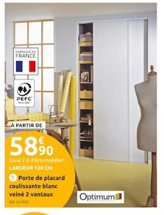 porte de placard coulissante blanc veiné 2 vantaux optimum