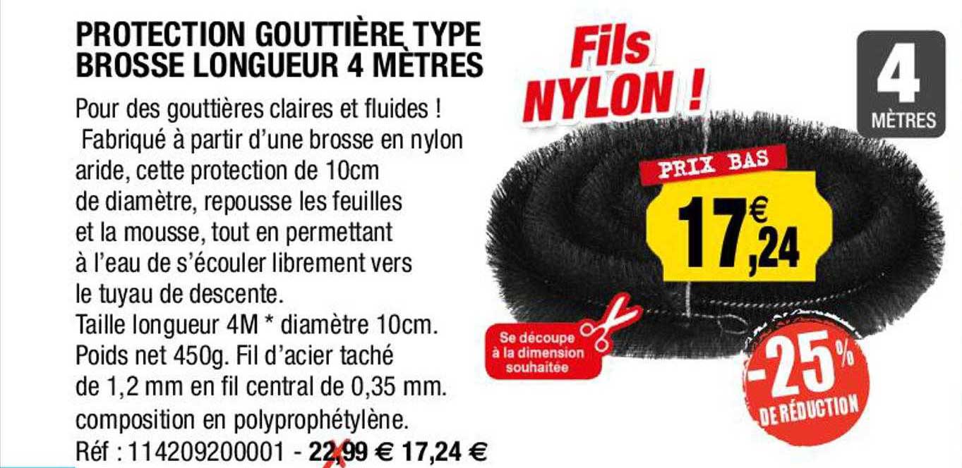 protection gouttière type brosse longueur 4 mètres