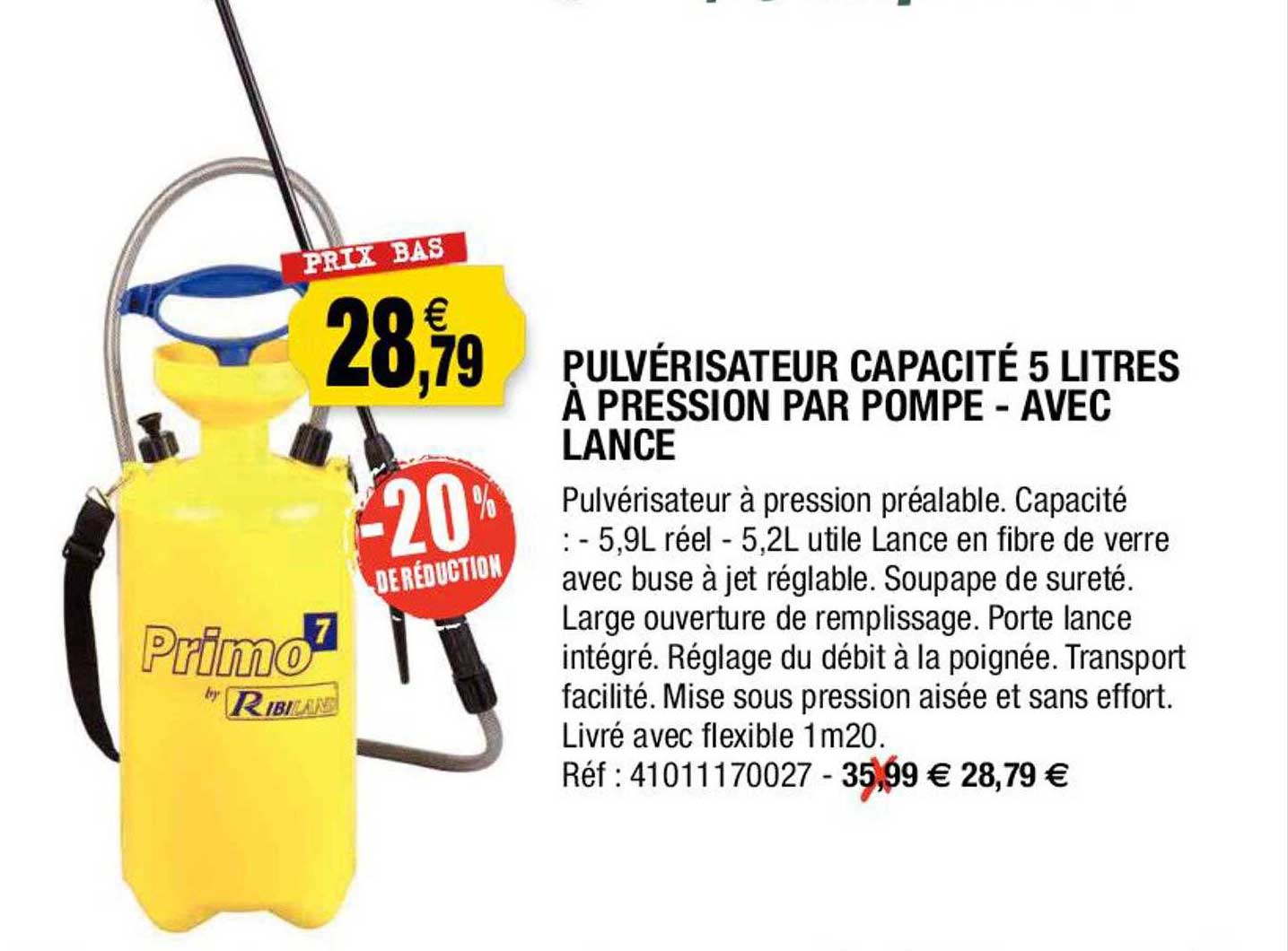 pulvérisateur capacité 5 litres à pression par pompe - avec lance
