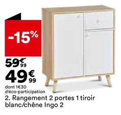 rangement 2 portes 1 tiroir blanc ou chêne ingo 2