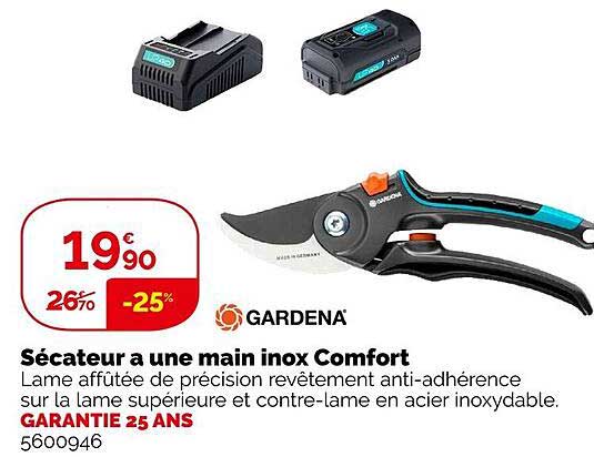 sécateur a une main inox comfort gardena
