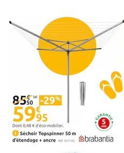 séchoir topspinner 50 m d'étendage + ancre brabantia