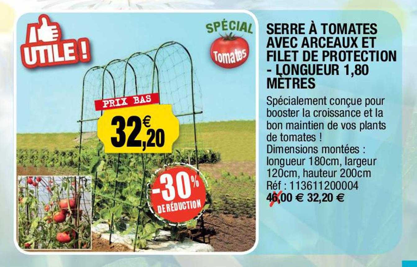 serre à tomates avec arceaux et filet de protection - longueur 1.80 mètres
