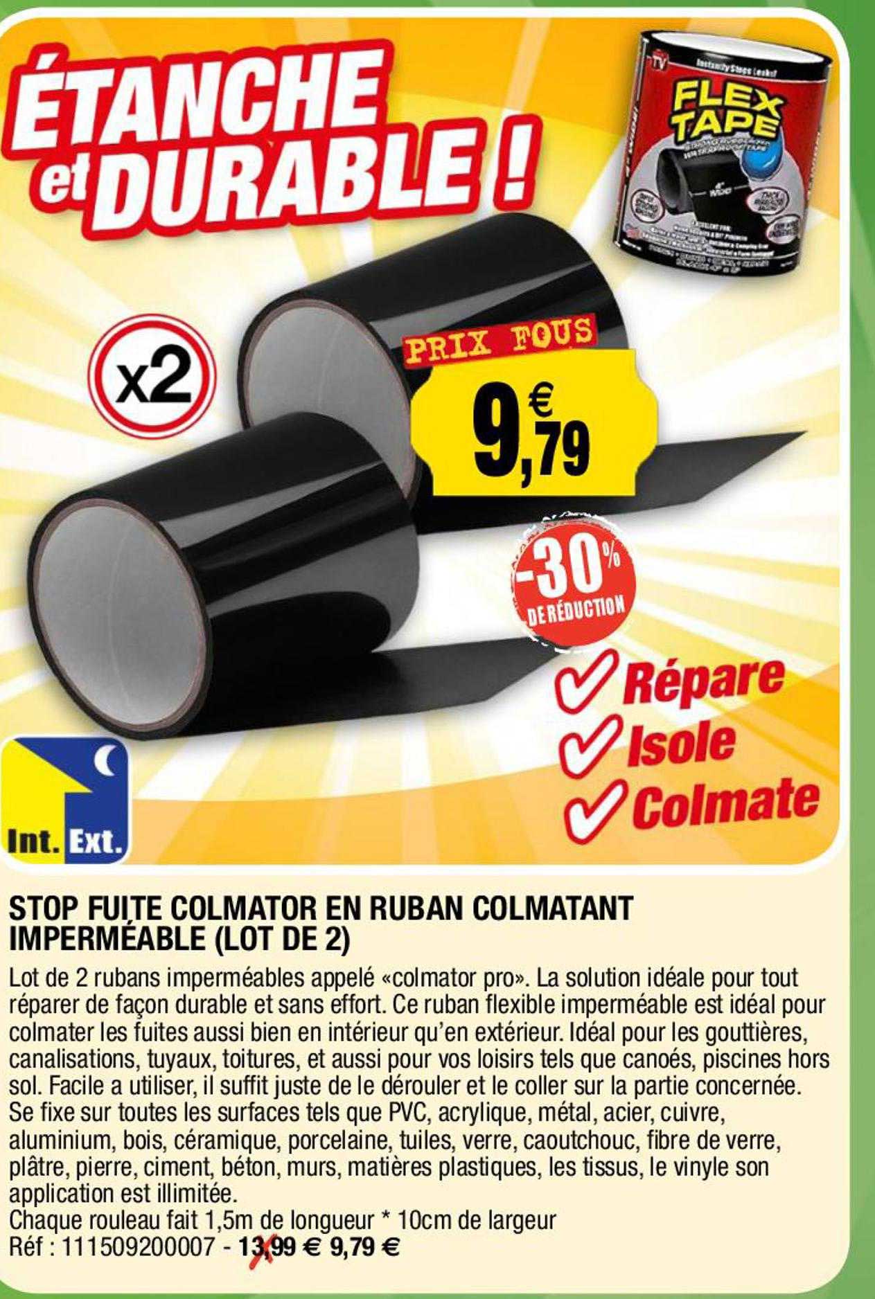 stop fuite colmator en ruban colmatant imperméable (lot de 2)