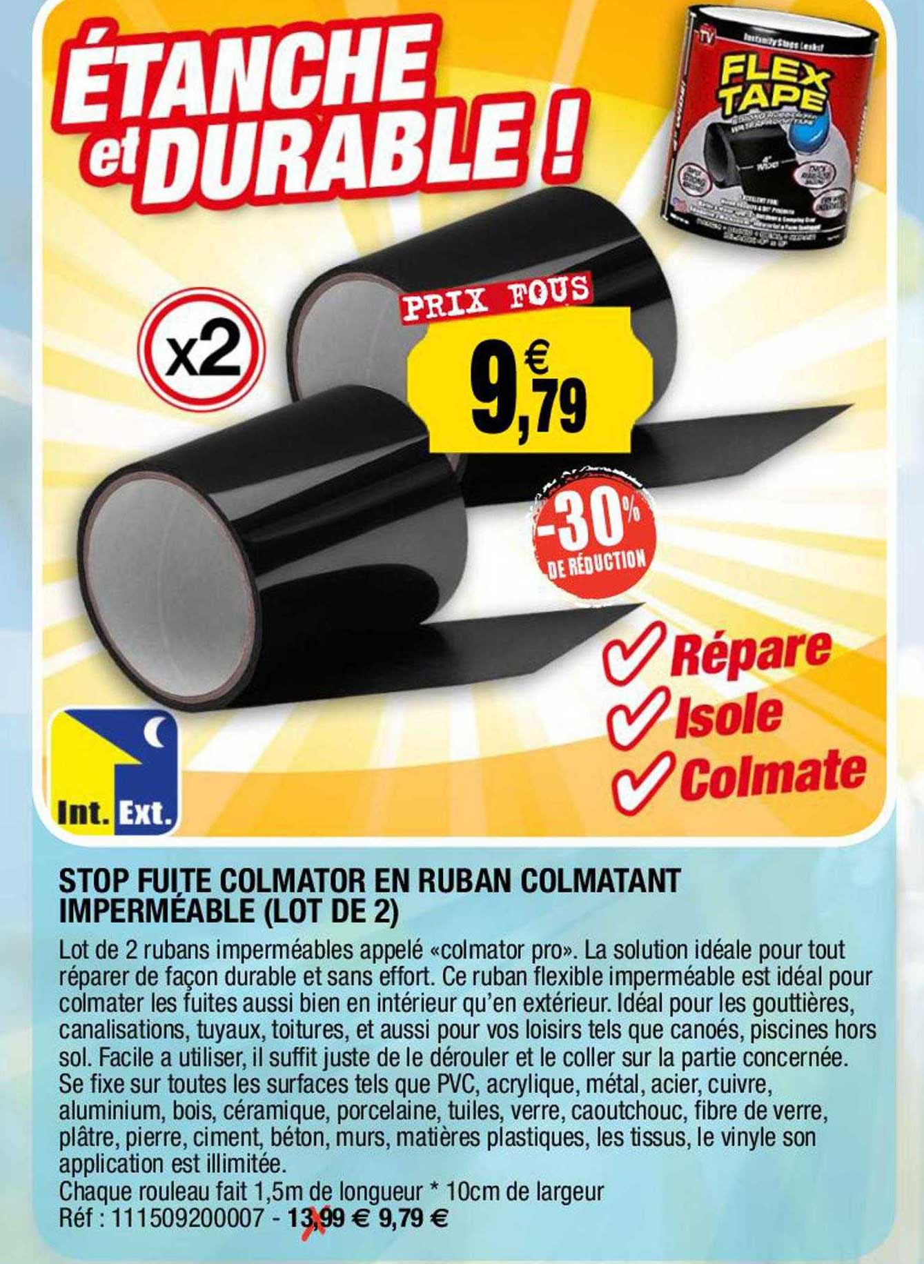 stop fuite colmator en ruban colmatant imperméable (lot de 2)