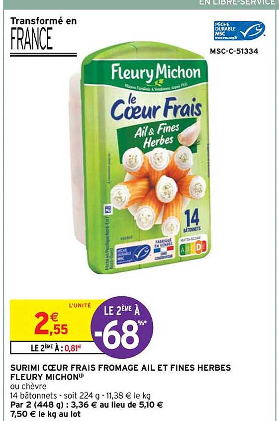 surimi cœur frais fromage ail et fines herbes fleury michon