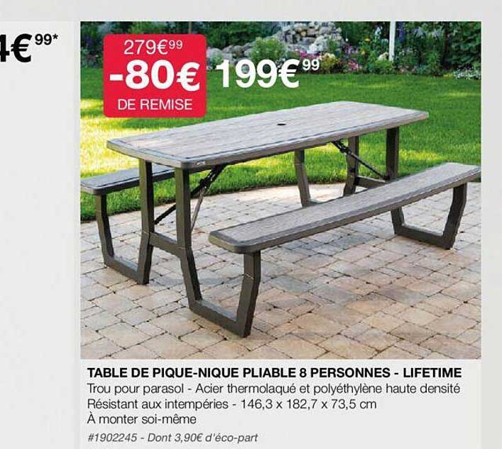 table de pique-nique pliable 8 personnes - lifetime