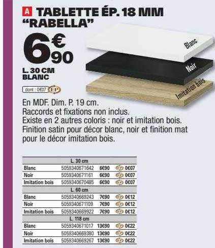 tablette ép. 18 mm "rabella"