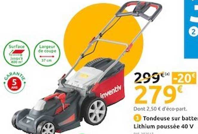 tondeuse sur batterie lithium poussée 40 v inventiv