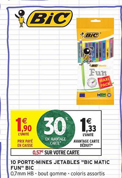 10 porte mines jetables bic matic fun bic