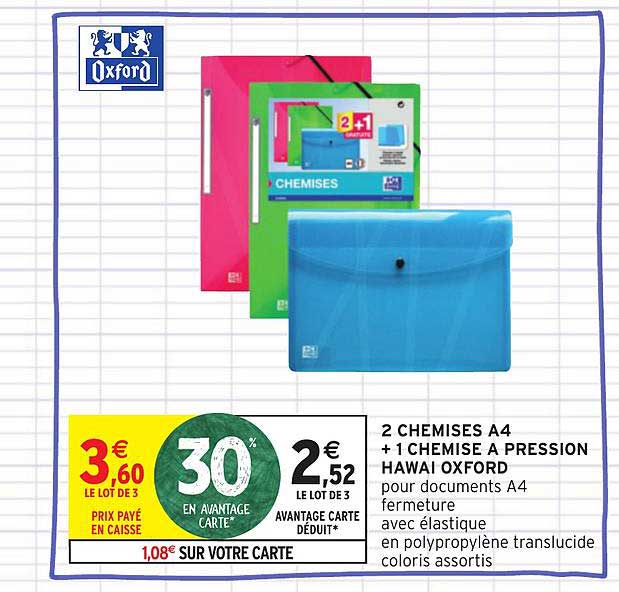 2 Chemises A4 + 1 Chemise à Pression Hawai Oxford