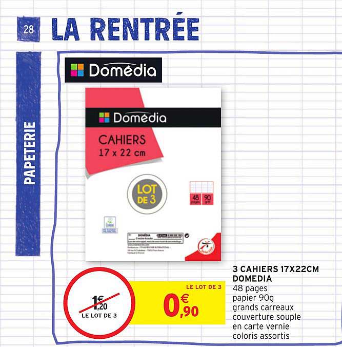 3 cahiers 17x22 cm domédia