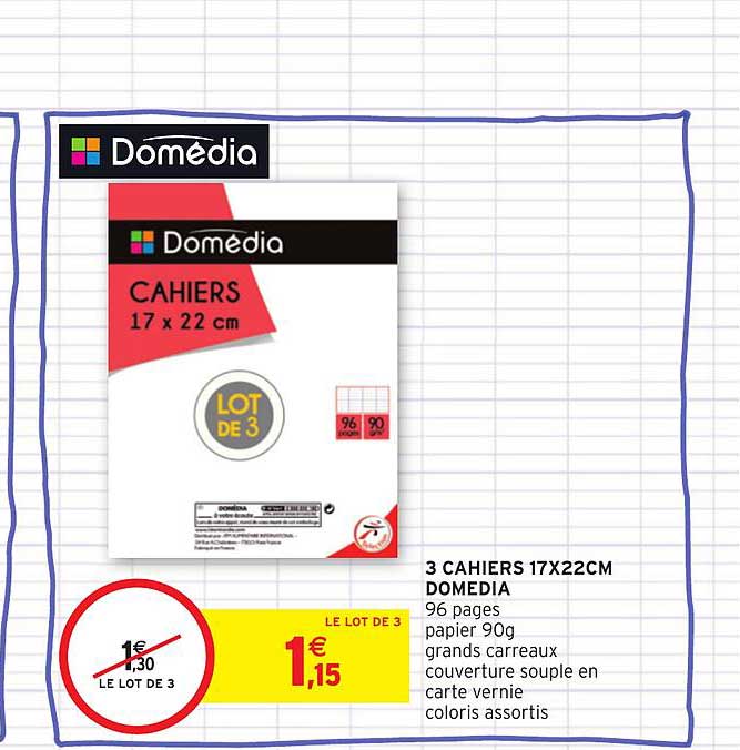 3 cahiers 17x22 cm domédia