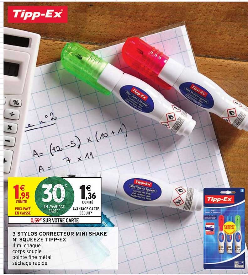 3 stylos correcteurs mini shake n squeeze tipp ex
