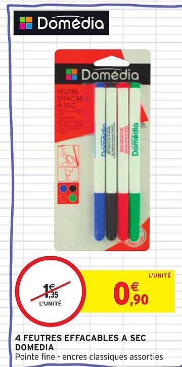 4 Feutres Effaçables à Sec Domédia
