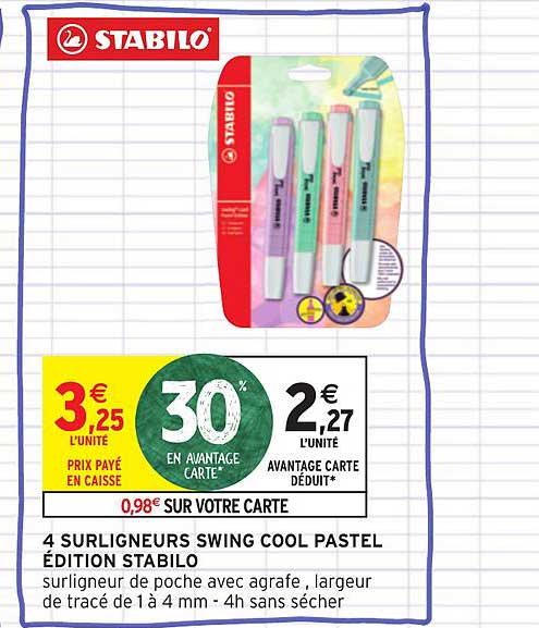 4 Surligneurs Swing Cool Pastel édition Stabilo