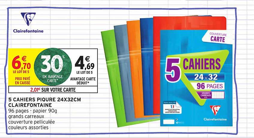 5 cahiers piqure 24x32 cm clairefontaine
