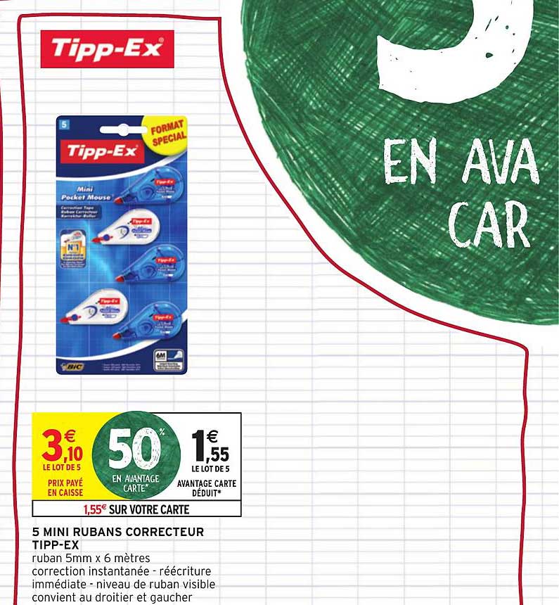 5 mini rubans correcteurs tipp ex