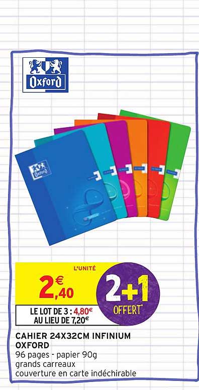 cahier 24x32 cm infinium oxford 2+1 offert