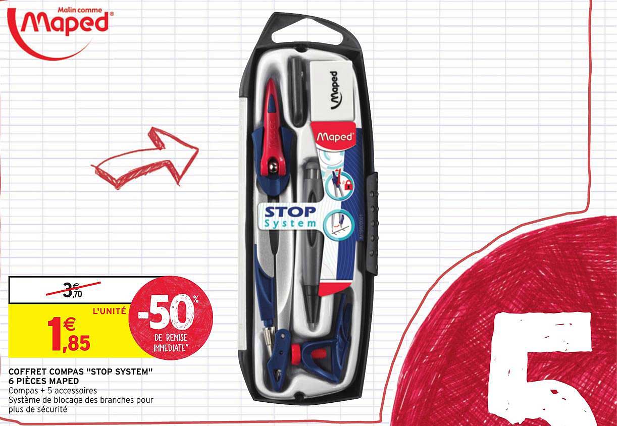 Coffret Compas Stop System 6 Pièces Maped -50% De Remise Immédiate