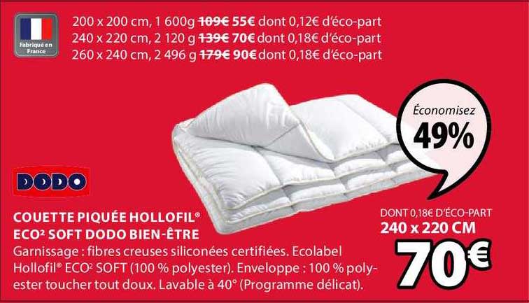 couette piquée hollofil eco2 soft dodo bien être