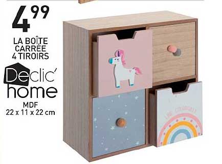 la boîte carrée 4 tiroirs declic' home