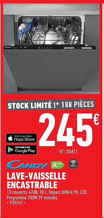 lave vaisselle encastrable candy