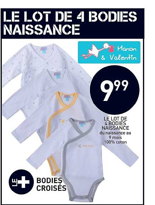 le lot de 4 bodies naissance manon & valentin