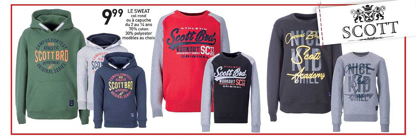 le sweat col rond ou à capuche scott
