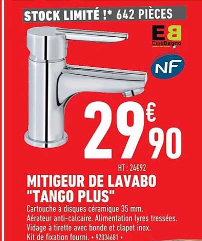 mitigeur de lavabo tango plus essebagno nf
