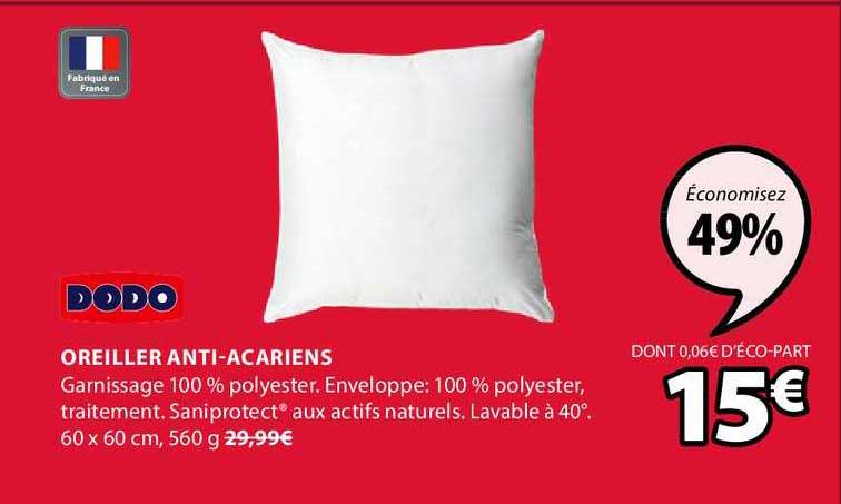 oreiller anti acariens dodo