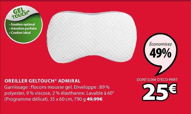 oreiller geltouch admiral