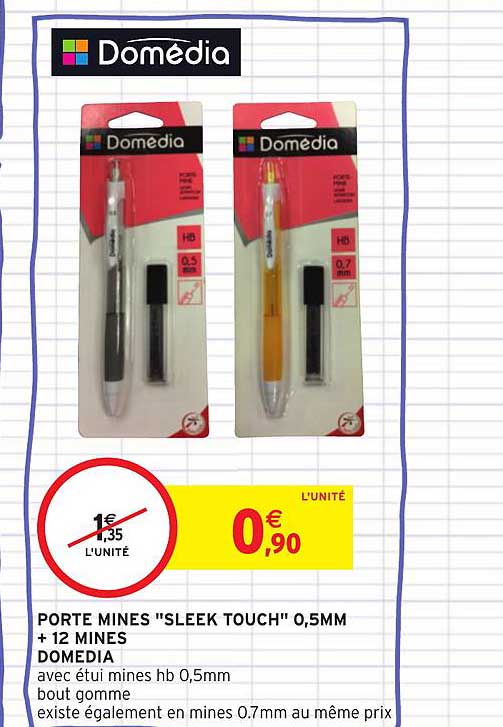 porte mines sleek touch 0.5 mm + 12 mines domédia