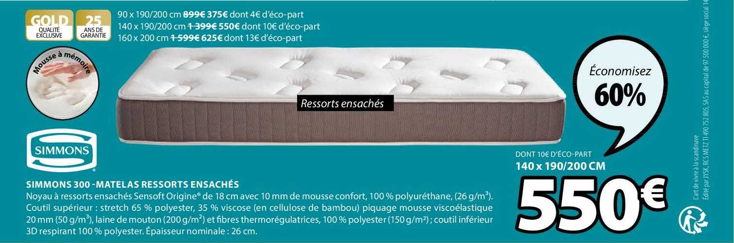 simmons 300 matelas ressorts ensachés