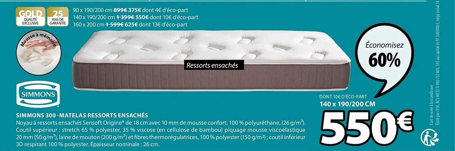 simmons 300 matelas ressorts ensachés