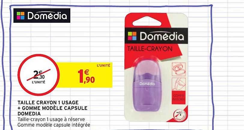 taille crayon 1 usage + gomme modèle capsule domédia