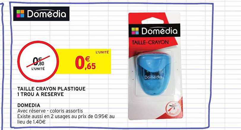 taille crayon plastique 1 trou à réserve domédia