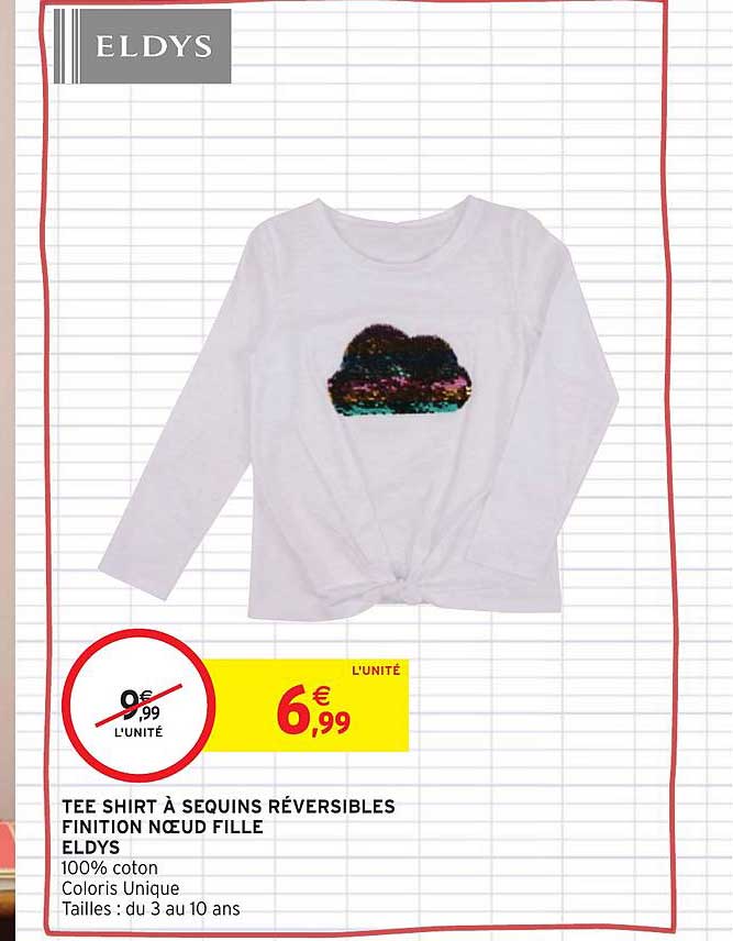 tee shirt à sequins réversibles finition nœud fille eldys