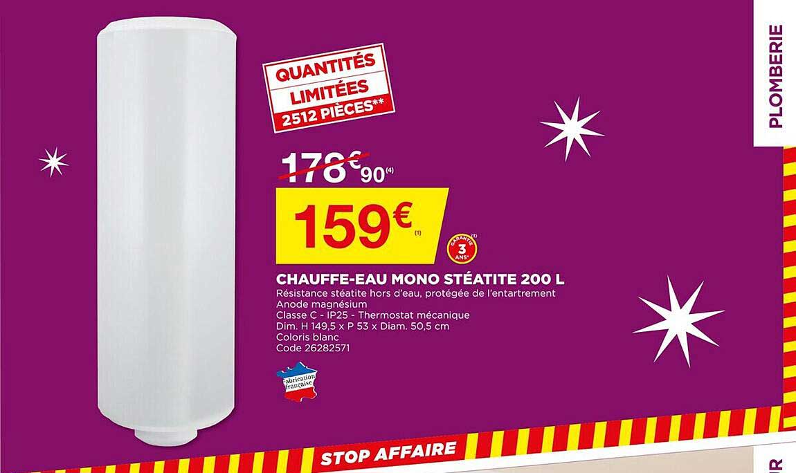 chauffe-eau mono stéatite 200 l