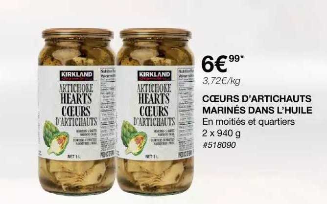 coeurs d'artichauts marinés dans l'huile kirkland