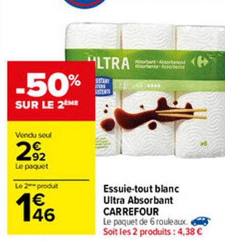 essuie-tout blanc ultra absorbant carrefour