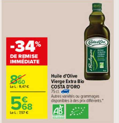 huile d'olive vierge extra bio costa d'oro