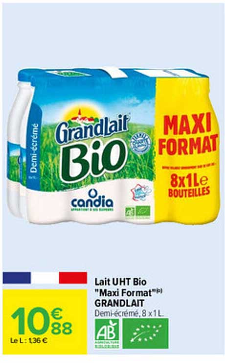 lait uht bio "maxi format" grandlait