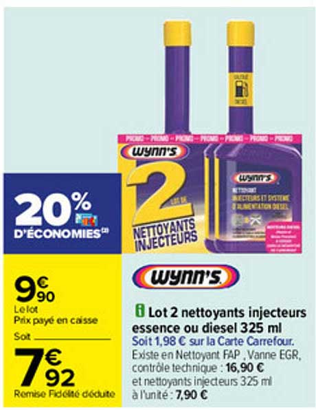 lot 2 nettoyants injecteurs essence ou diesel 325 ml wynn's