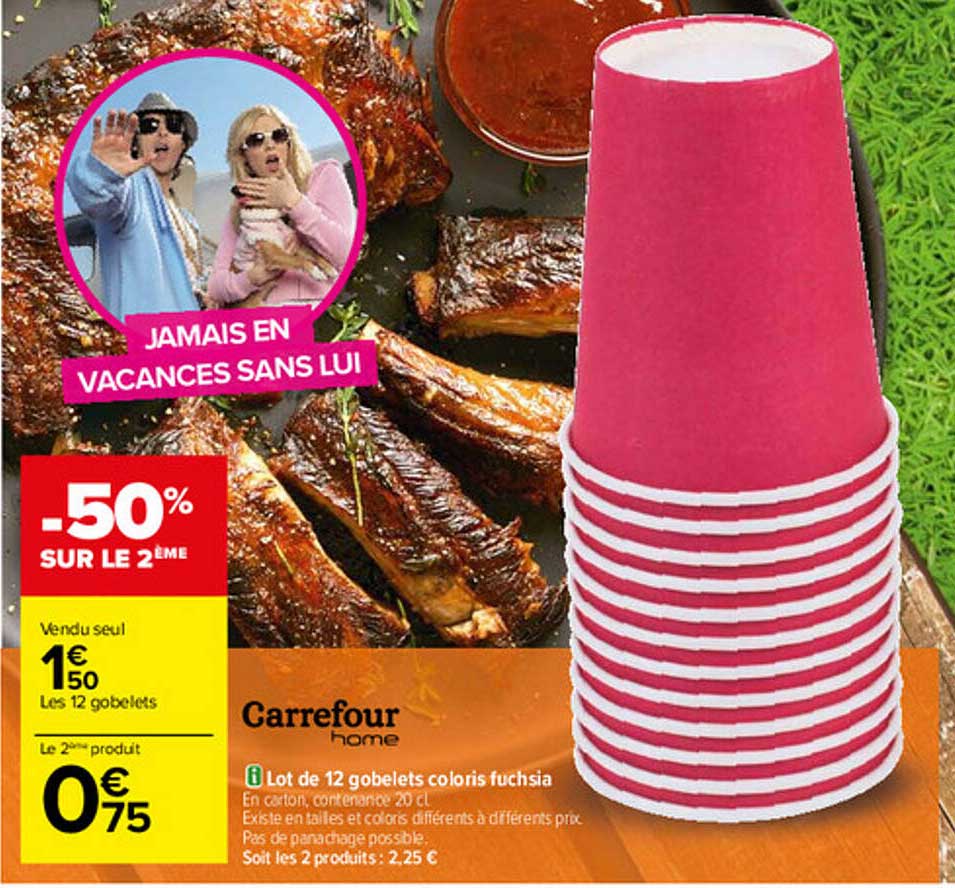 lot de 12 gobelets coloris fuchsia carrefour home