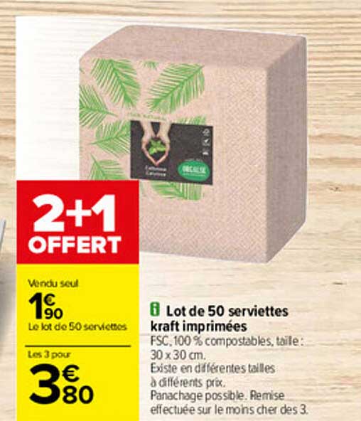 lot de 5 serviettes kraft imprimées