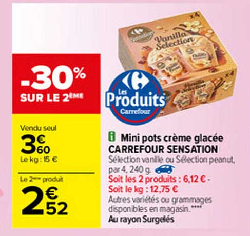mini pots crème glacée carrefour sensation
