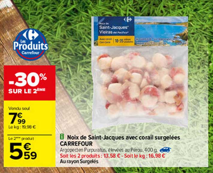 noix de saint-jacques avec corail surgelées carrefour
