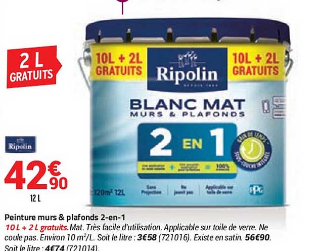 peinture murs & plafonds 2-en-1 ripolin